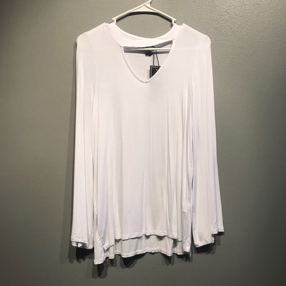 White long sleeve with cut out neck